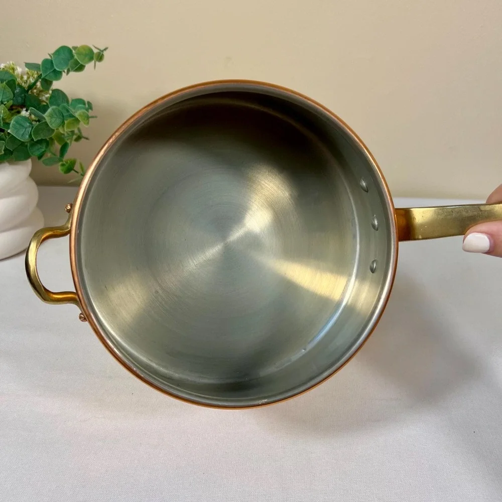 Vintage Copper Double Boiler With Brass Handles | 3 Piece Set